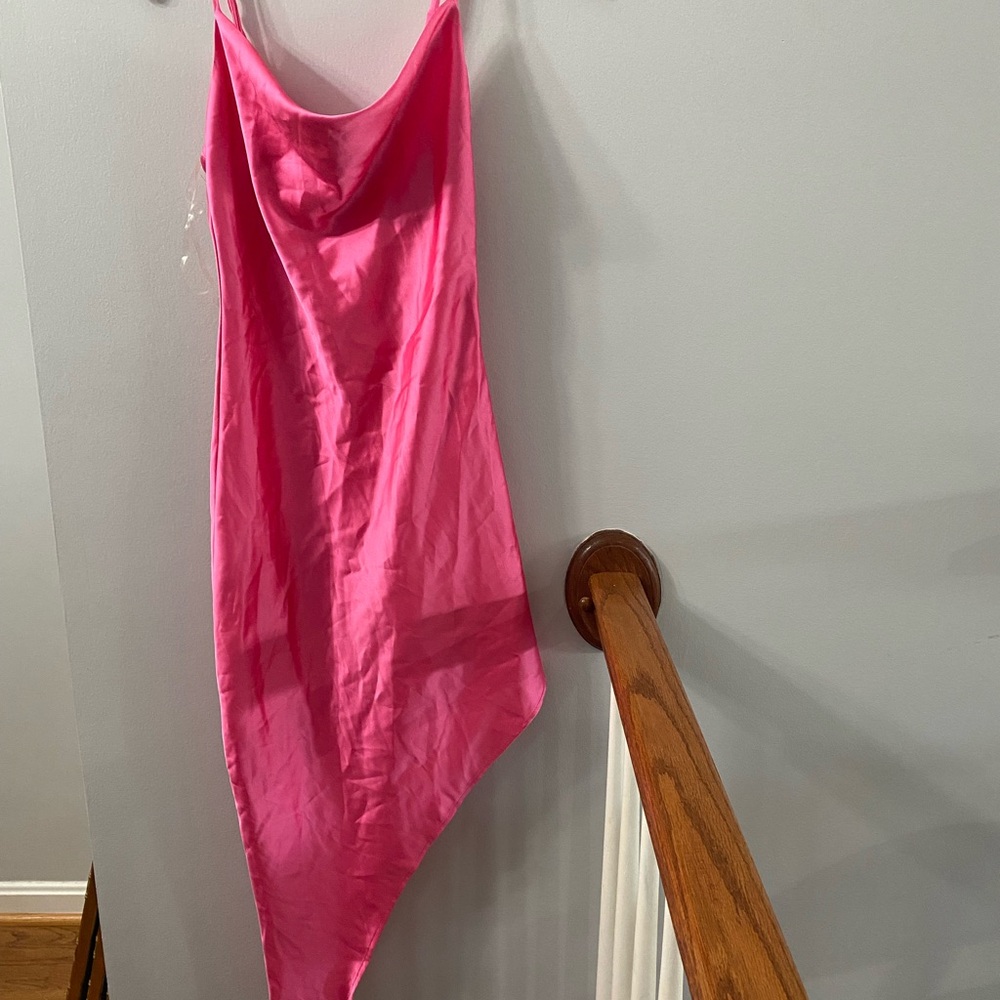 Vibrant Satin Pink Asymmetrical Dress